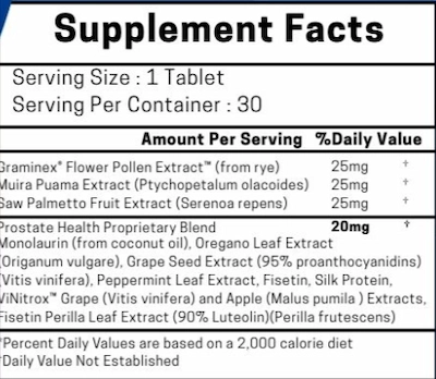 ProstaPrime Support Supplement Facts